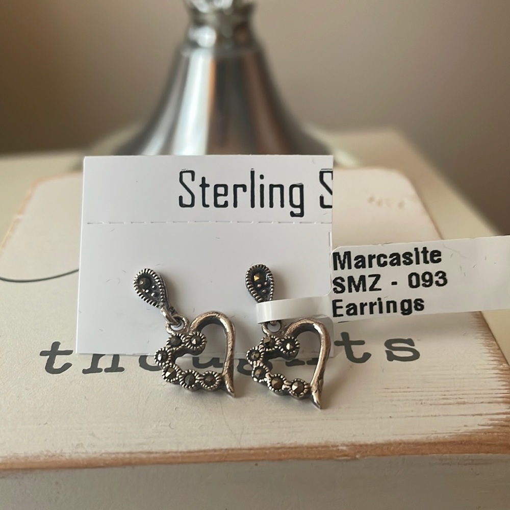Solid .925 SS Marcasite Heart Earrings